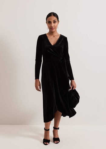 Phase Eight Petite Julia Velvet Wrap Dress Black USA | 9768352-IY